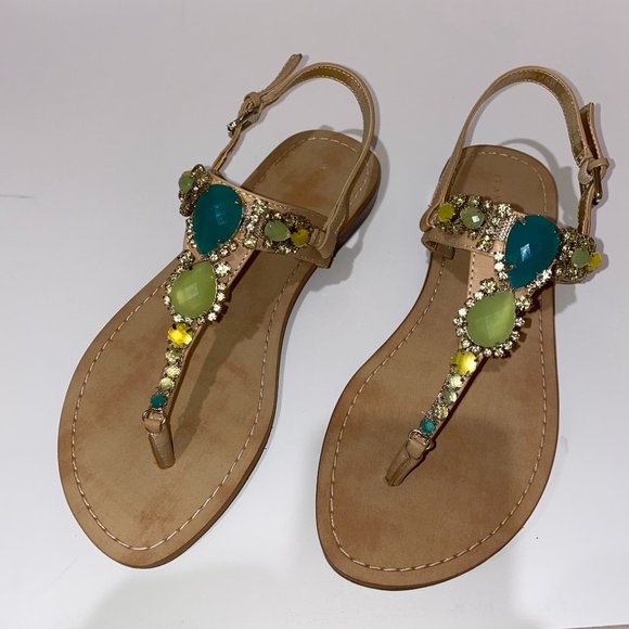 Embellished Tan Sandals - Picture 1 of 8